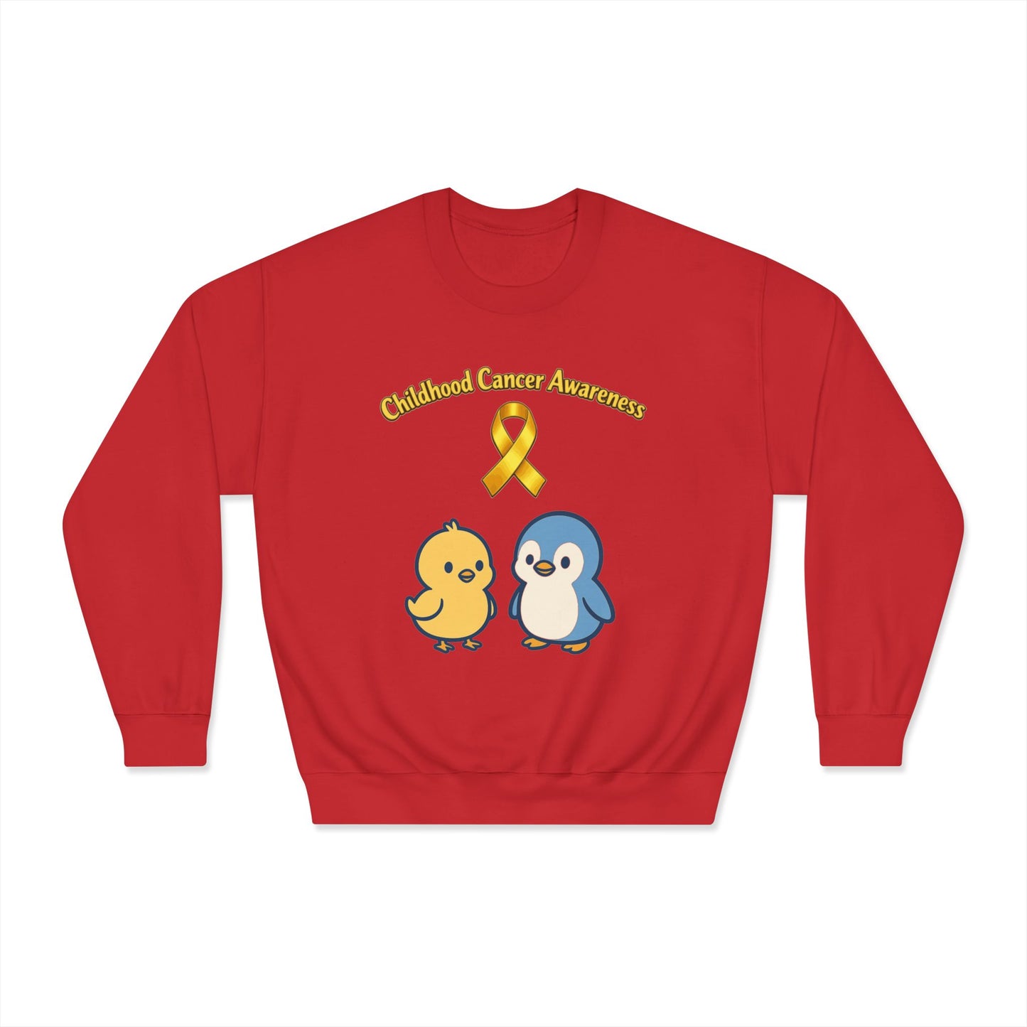 Childhood Cancer Awareness Crewneck Sweatshirt — Gold Ribbon with Chiquipe&Bluu