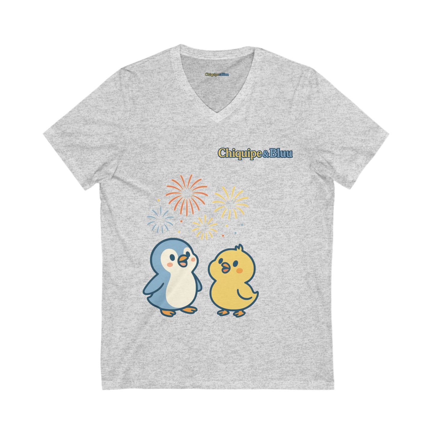 Cute Penguin Party V-Neck Tee, Unisex Graphic Tee, Animal Lover Gift, Birthday Shirt, Cute Couple Tee, Fun Summer Shirt