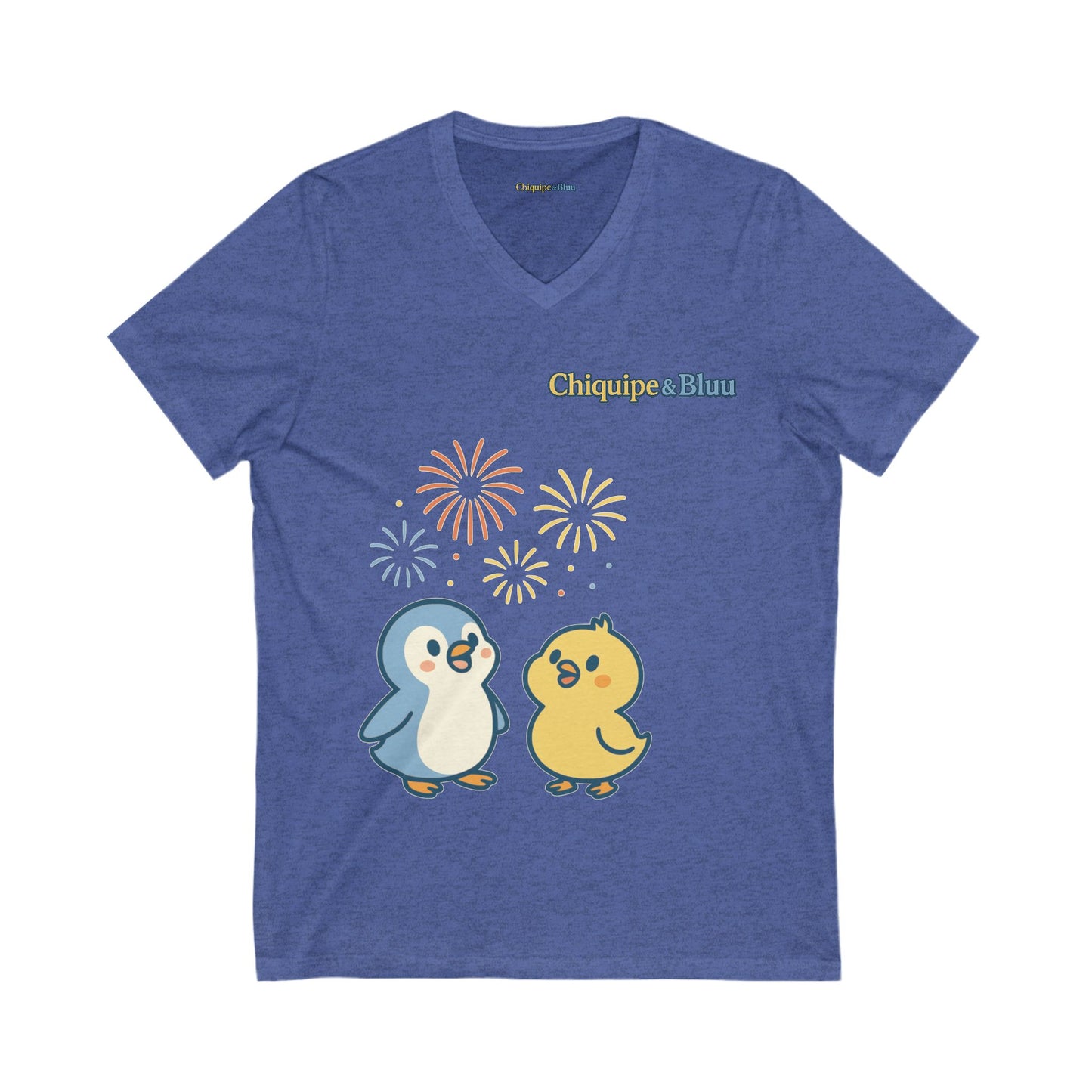 Cute Penguin Party V-Neck Tee, Unisex Graphic Tee, Animal Lover Gift, Birthday Shirt, Cute Couple Tee, Fun Summer Shirt