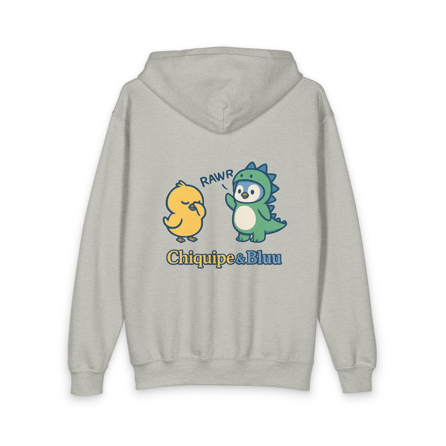 Youth Zipped Hoodie — Cute Chiquipe & Bluu Dino Cartoon Design