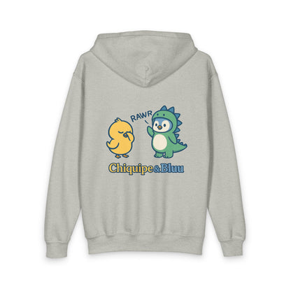 Youth Zipped Hoodie — Cute Chiquipe & Bluu Dino Cartoon Design